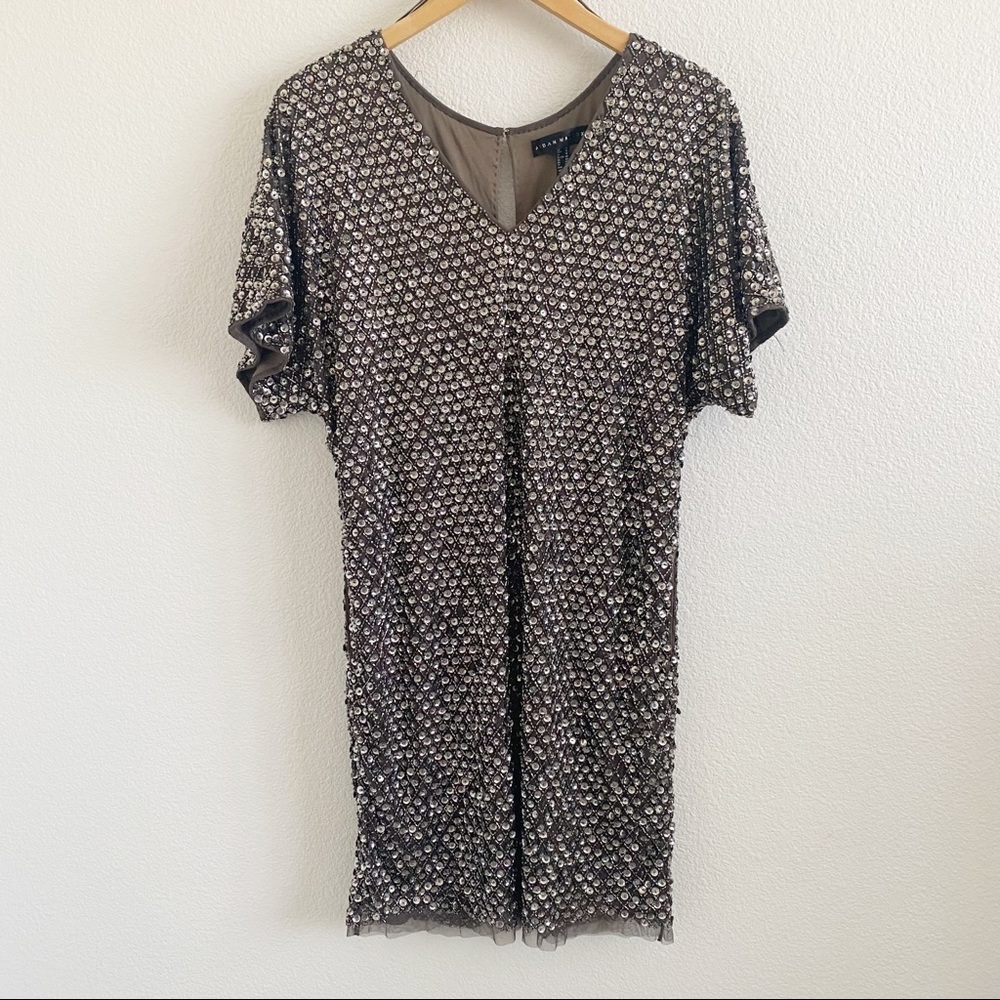 Aidan Mattox Sequin Beaded Sheath Cocktail Evening Wedding New Years Dress